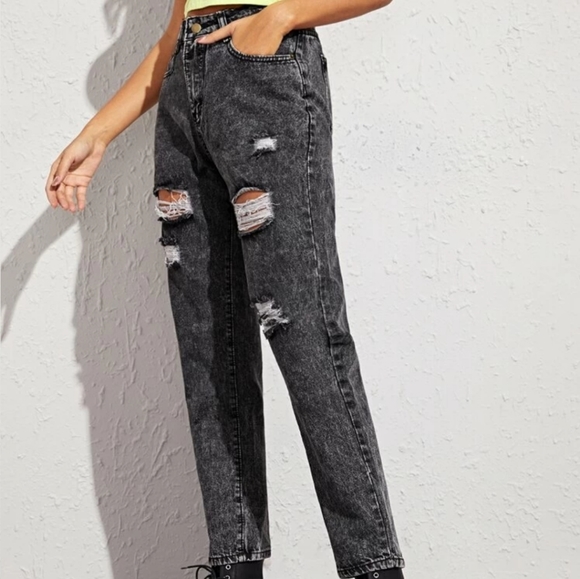 SHEIN Dark Acid Wash High-Rise Mom Jeans - Picture 3 of 9